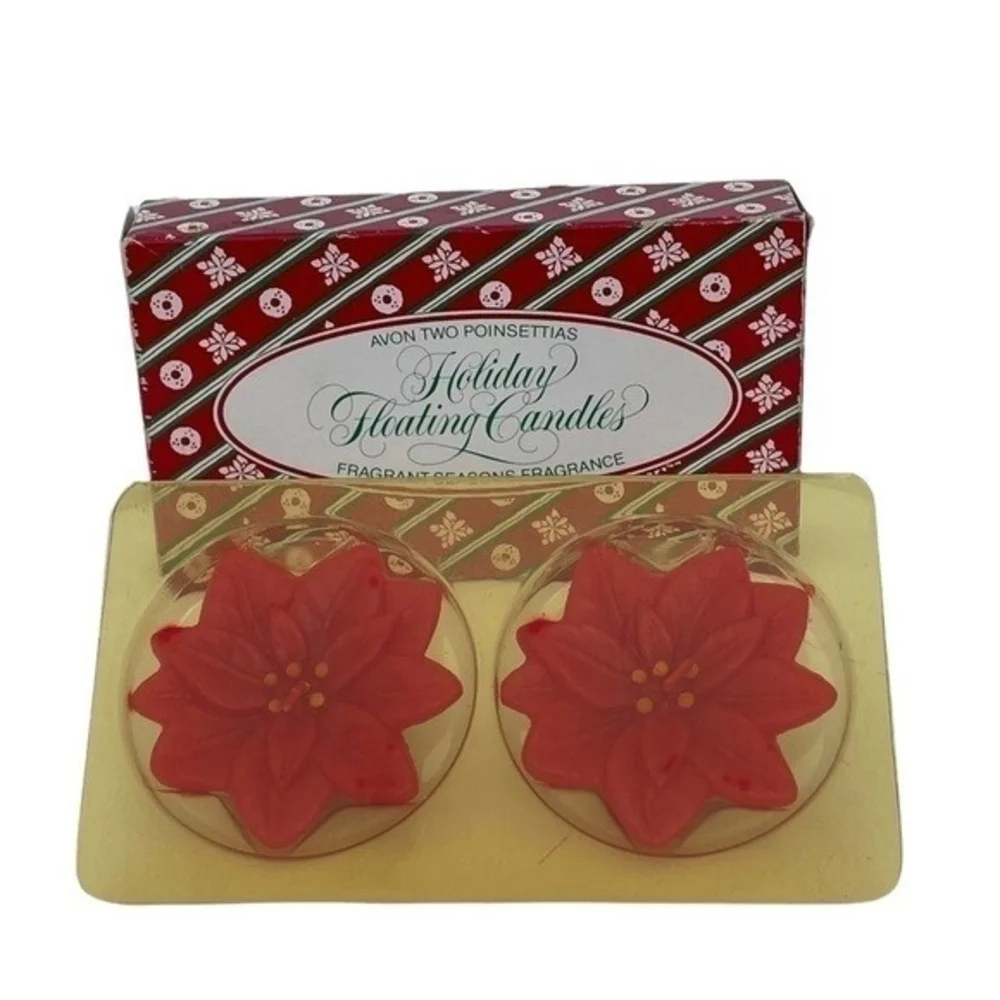 Avon Poinsettia Floating Candles Set of 2 Holiday Fragranced NIB